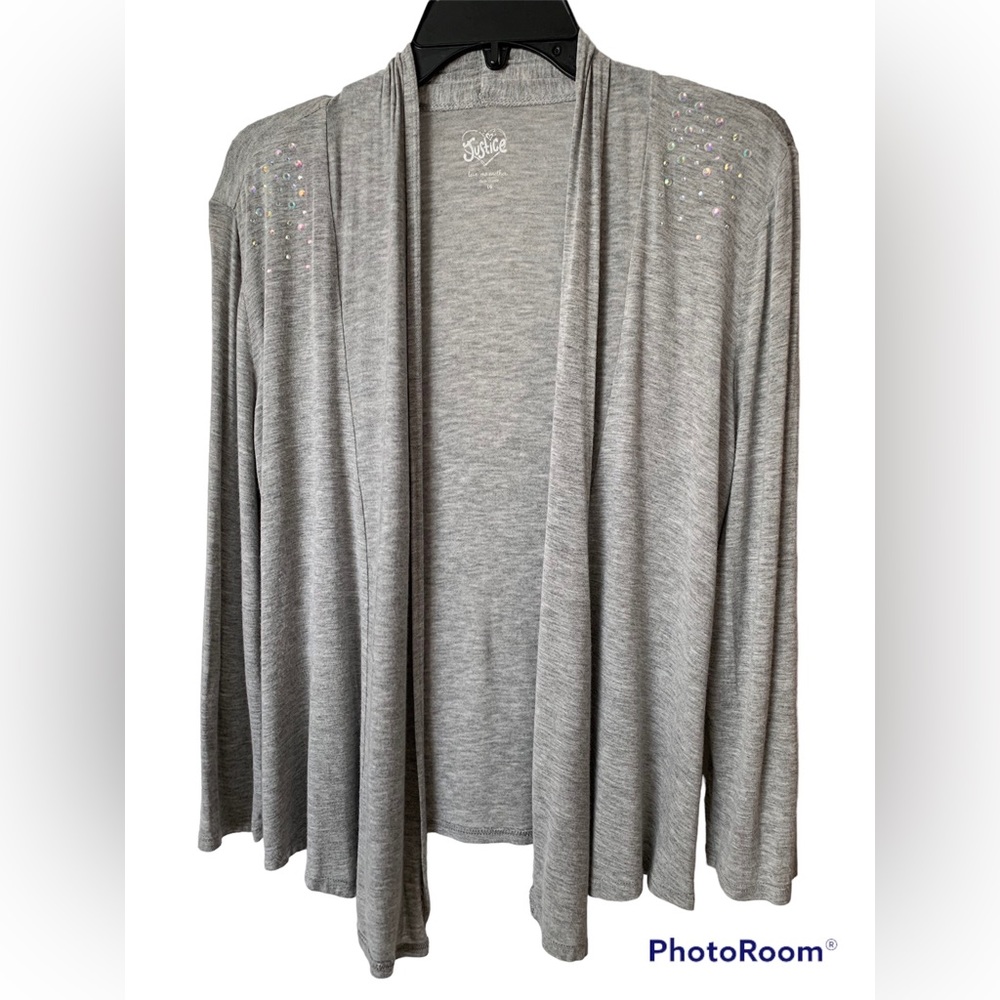 Justice Cardigan Girls Size 16 Open Front Drape Gray Long Sleeves Lightweight